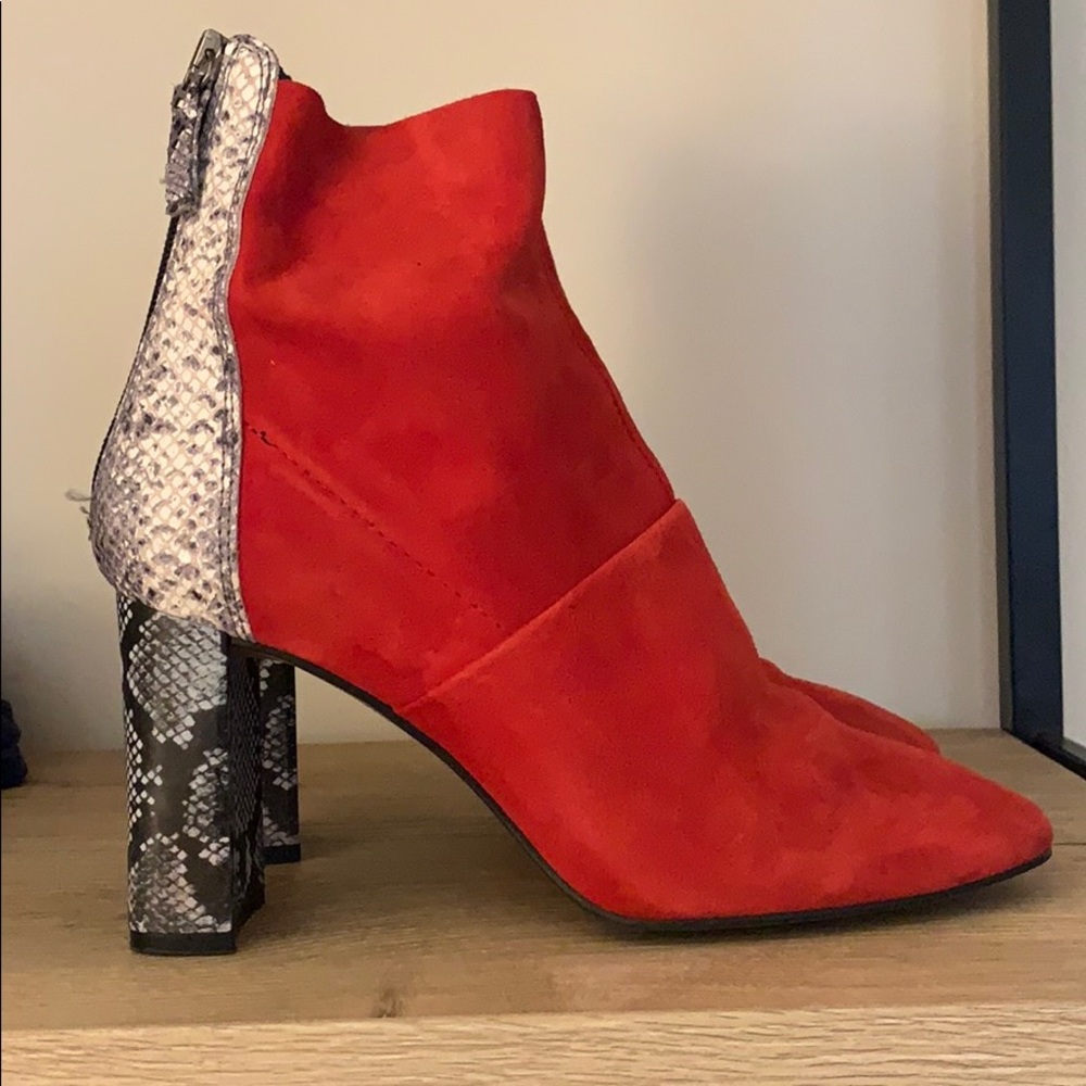 Topshop red suede snakeskin boots